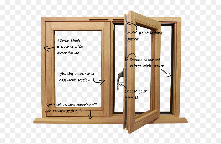 Wood Double Casement Windows, HD Png Download - wooden window frame png