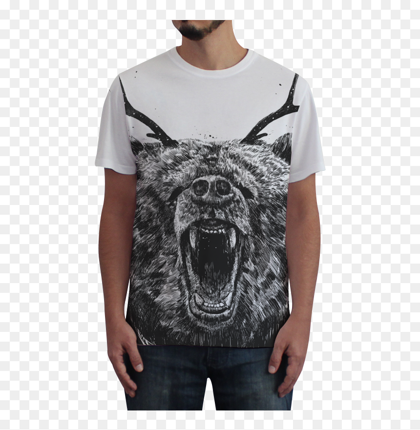 Camiseta Fullprint Angry Bear With Antlers De Balázs - Bear With Antlers, HD Png Download - angry bear png