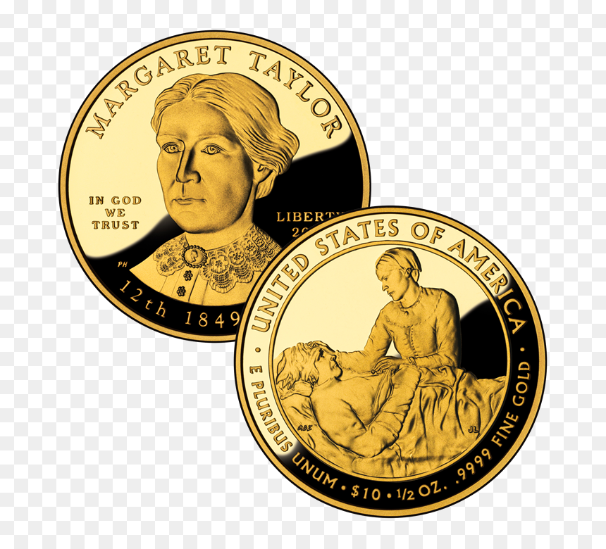 2009-w $10 Margaret Taylor First Spouse Gold Proof - Margaret Taylor, HD Png Download - pile of gold coins png