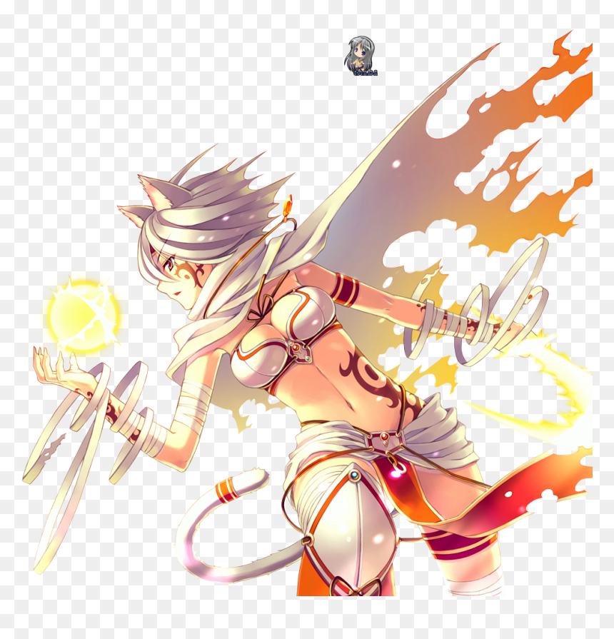 Anime Girl White Hair Fight, HD Png Download - fire render png
