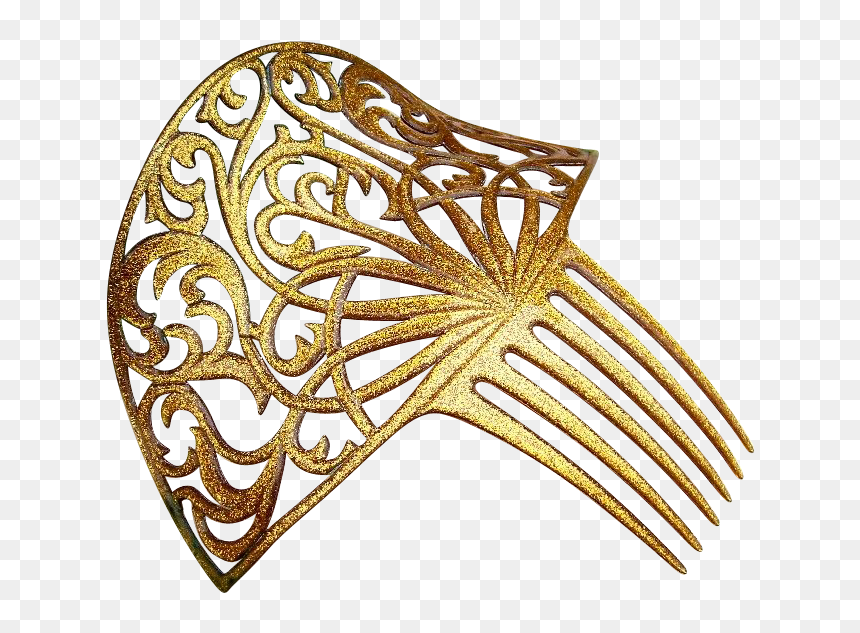 Gold Glitter Hair Comb Confetti Lucite Art Deco Period - Art, HD Png Download - gold confetti border png