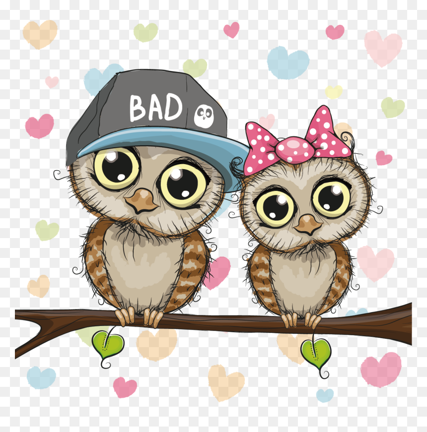 Animals Family Couple Material Illustration Owls Vector - Cartoon Owl, HD Png Download - family vector png