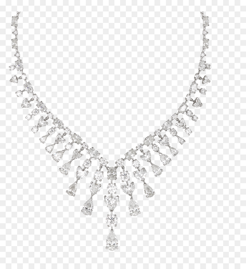 White Diamond Multi Cut Fringe Necklace - Necklace, HD Png Download - diamond chain png