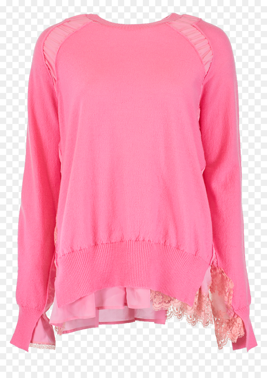 Stella Mccartney Ruffled Wool And Lace Sweater In Pink - Sweater, HD Png Download - pink lace png