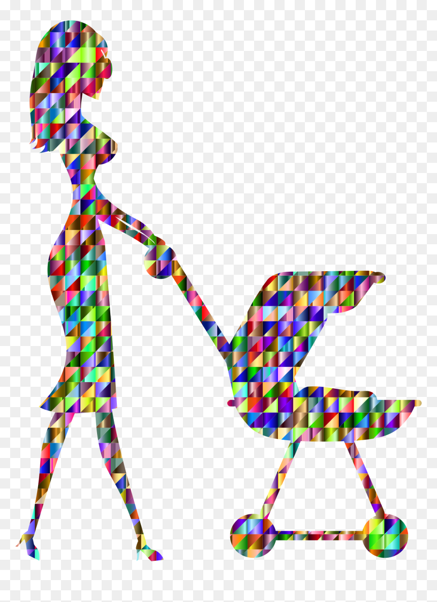 Chromatic Triangular Woman With Baby Carriage Clip - Baby Vectors, HD Png Download - baby carriage png