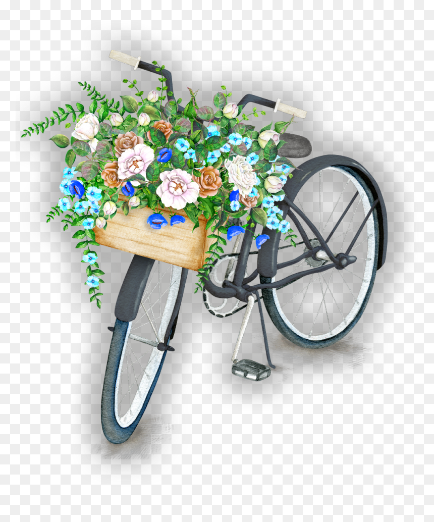 Watercolor Bicycle Photo Glass Dome Black Chain Pendant - Flower Bicycle Basket Png, Transparent Png - glass dome png