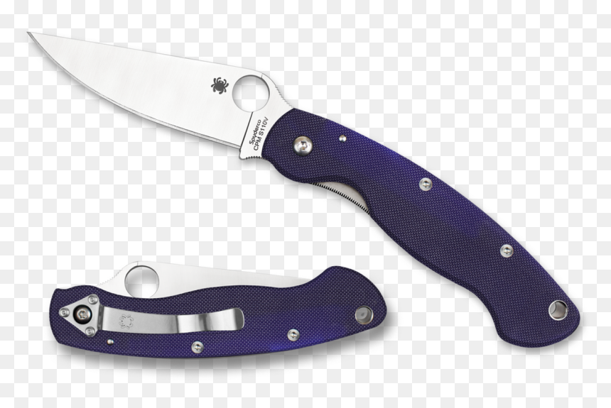 Spyderco Military Pocket Knife Dark Blue G10 Handle - Spyderco Military, HD Png Download - pocket knife png
