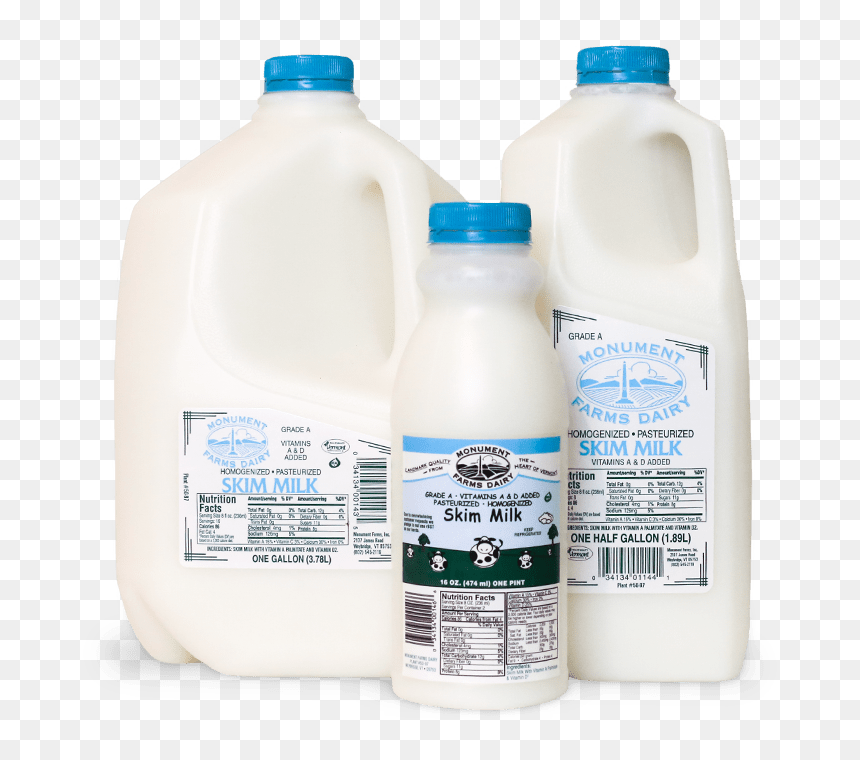 A Pint, Half Gallon, And Gallon Jug Of Monument Farms - Pint, HD Png Download - milk gallon png