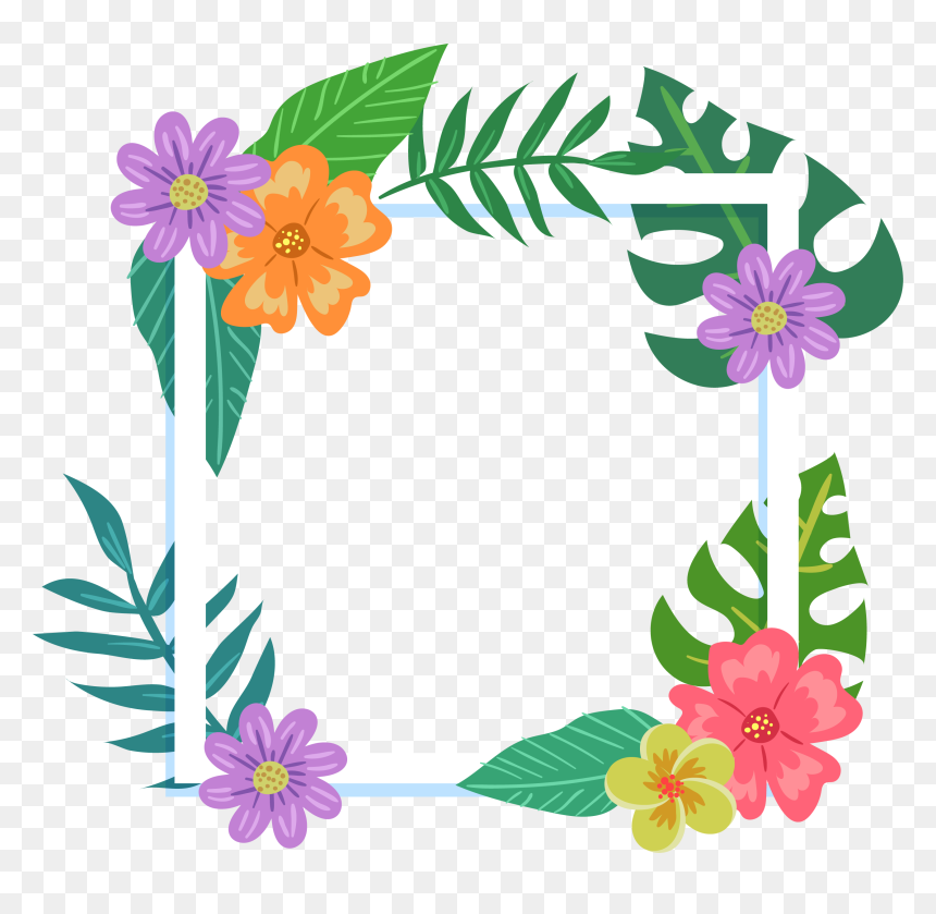 Flower Picture Frame Tropics Film Frame - Free Floral Frame Clipart, HD Png Download - colorful flowers png
