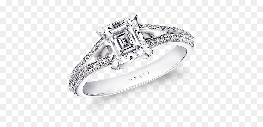 A Graff Emerlad Cut Diamond Legacy Engagement Ring - Engagement Ring, HD Png Download - wedding rings png without background