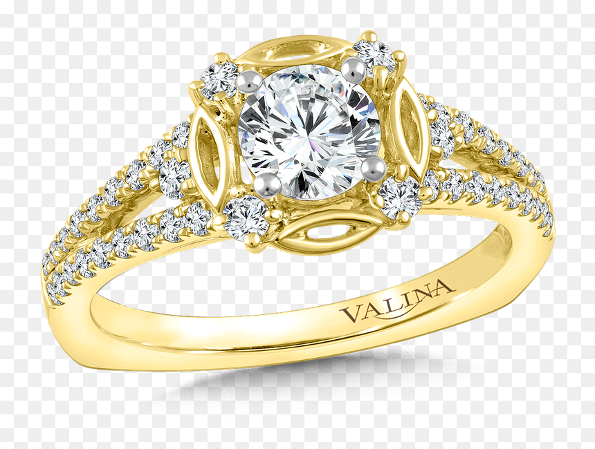 Valina Halo Engagement Ring Mounting In 14k Yellow - Engagement Ring, HD Png Download - wedding rings png without background
