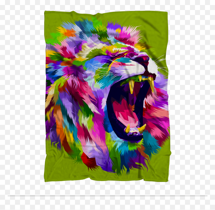 Colourful Roaring Lion Premium Sublimation Adult Blanket - Roaring Colorful Lions, HD Png Download - lion roaring png