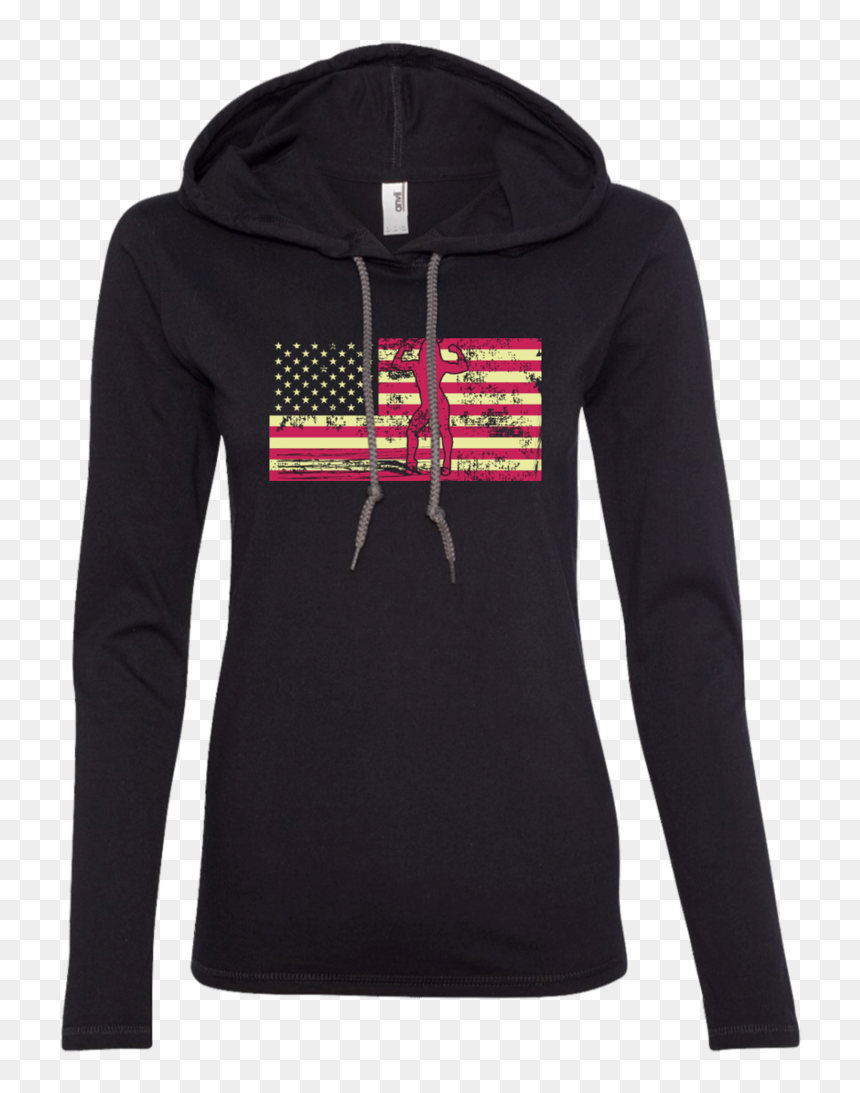 Female Bodybuilder Silhouette On The American Flag - T-shirt, HD Png Download - bodybuilder silhouette png