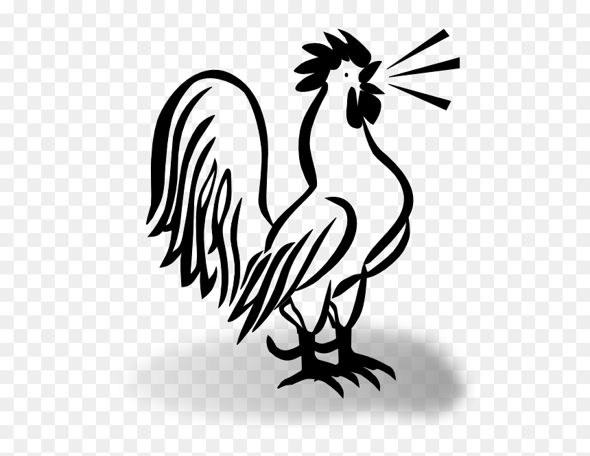 French Cockerel W Shaddow Clip Art - Rooster Black And White Clip Art, HD Png Download - rooster silhouette png