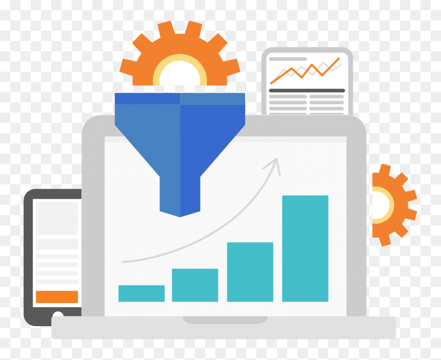 Laptop Showing Metrics And Funnel Iconography - Lead Generation Png, Transparent Png - funnel icon png