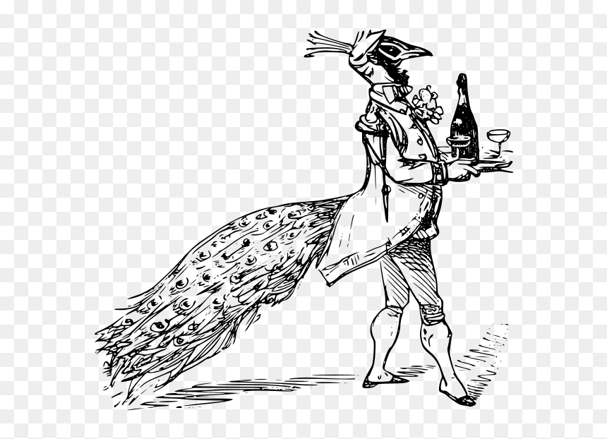 Peacock Servant - Peacocks Head Black And White, HD Png Download - peacock tail png