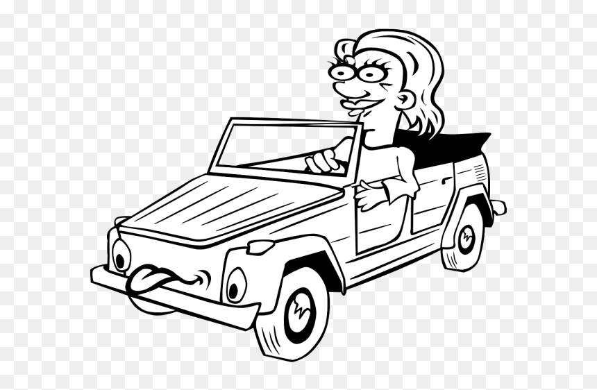 Girl Driving Car Cartoon Outline Png Icons - Drive Black And White Clip Art, Transparent Png - car line art png