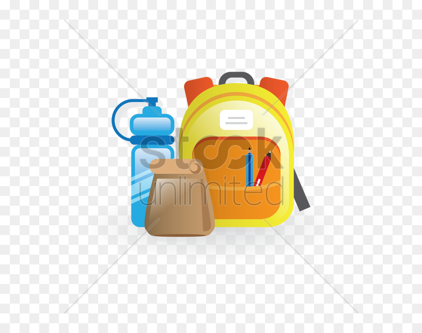 School Backpack, Lunch Bag And Water Bottle Vector - Illustration, HD Png Download - bottle vector png