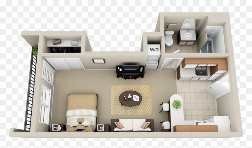 Brookridge Heights Unit E Studio 3d For Print - Brookridge Apartments Bloomington Il Studios, HD Png Download - state farm png