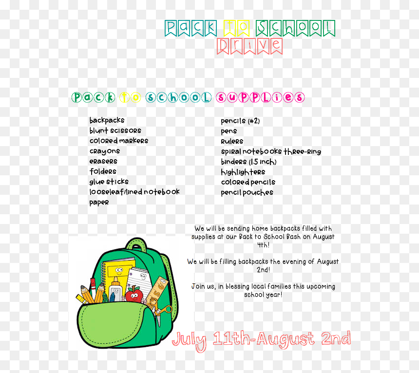 Pack To School-school Supplies Drive , Png Download - Clip Art, Transparent Png - school notebooks png