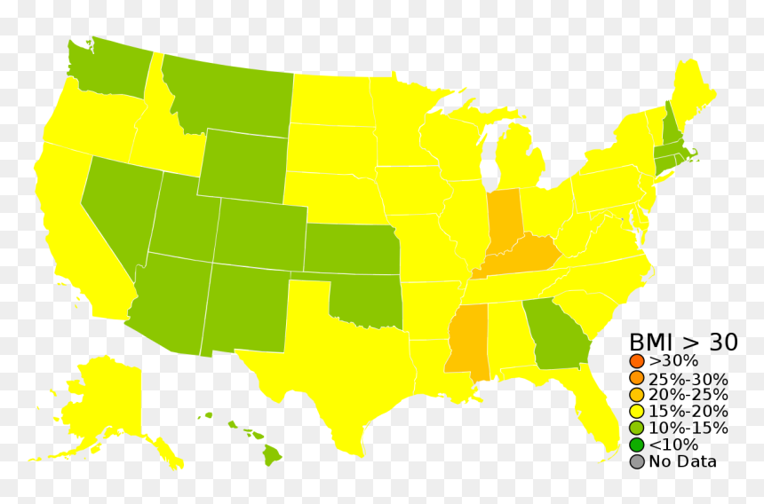 Usa Obesity - Red And Blue States 2020, HD Png Download - 15% png