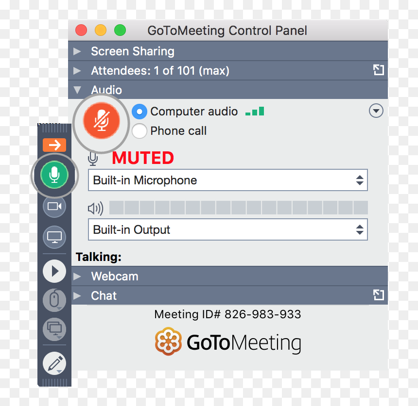 Gotomeeting Menu, HD Png Download - mute icon png