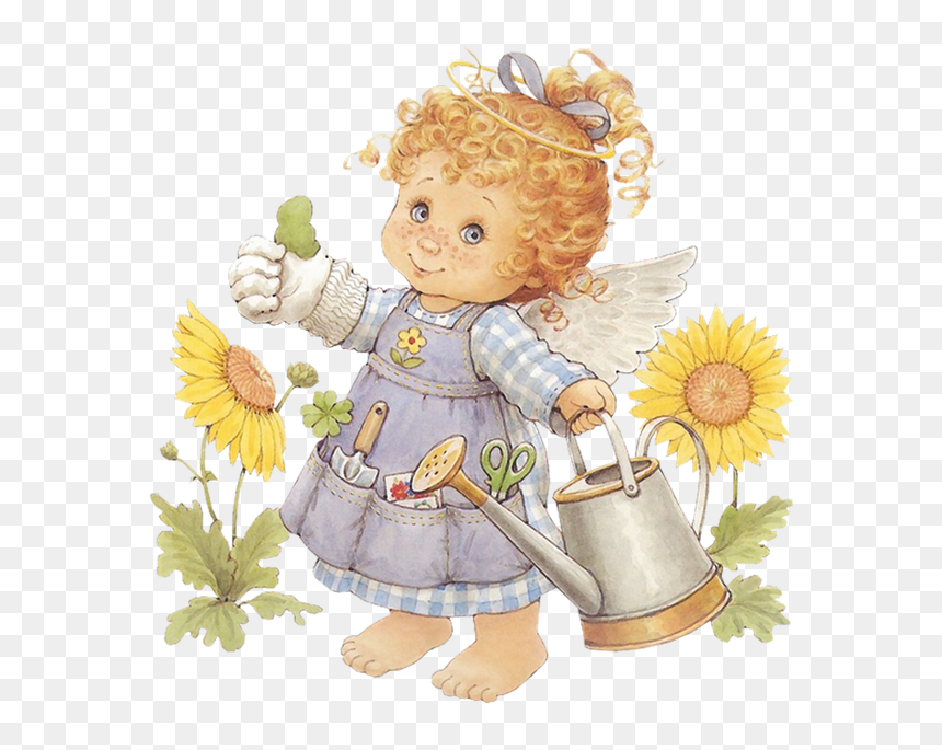 Cute Gardener With Watering - Little Angel, HD Png Download - angelitos png