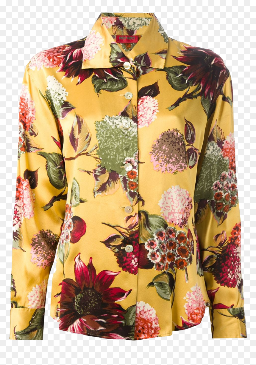 Multi Coloured Silk Floral Print Shirt From Kenzo Vintage - 80s Vintage Floral Print, HD Png Download - floral print png