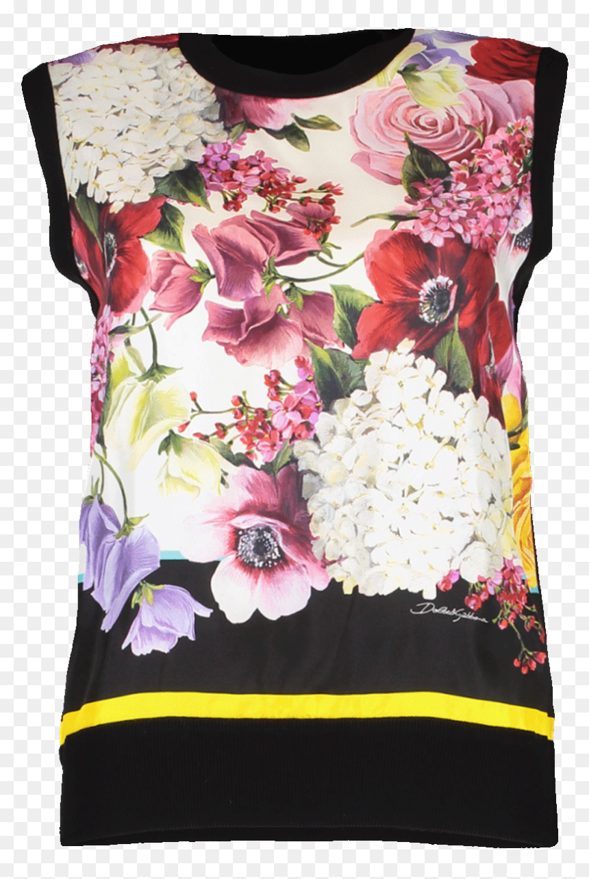 Dolce & Gabbana Floral Print Silk Front Shell In Black - Hydrangea, HD Png Download - floral print png