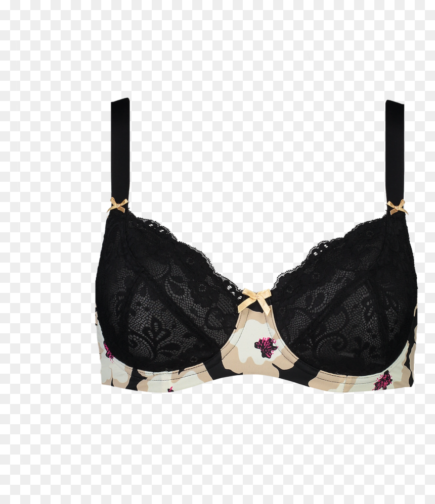 Support Floral Print Bra Black Brar04 2091black Print - Lingerie Transparent Background, HD Png Download - floral print png