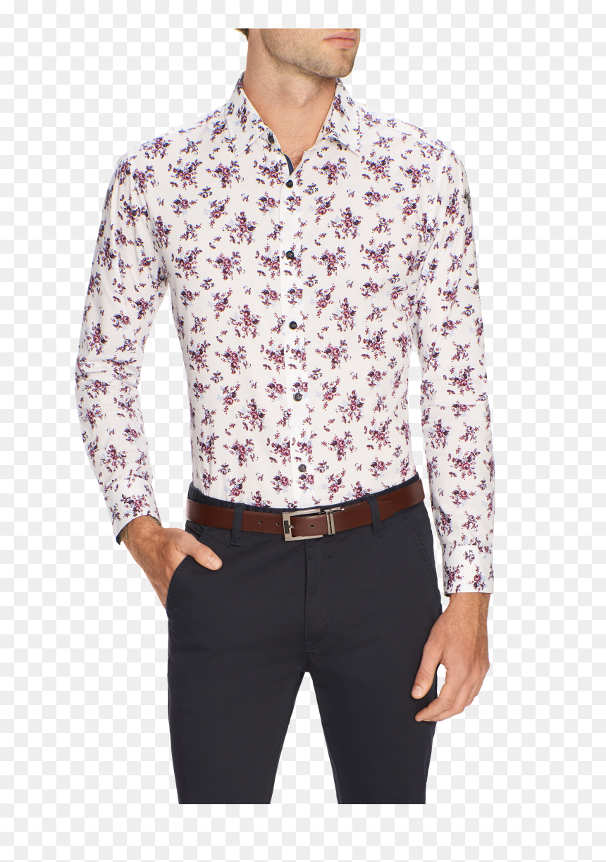 White Blanc Slim Floral Print Shirt - Man, HD Png Download - floral print png