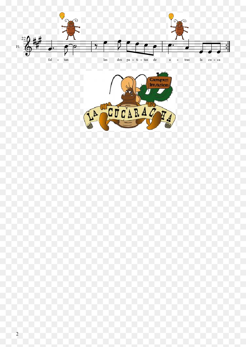 La Cucaracha Sheet Music Composed By David Martín Albarrán - Cartoon, HD Png Download - cucaracha png