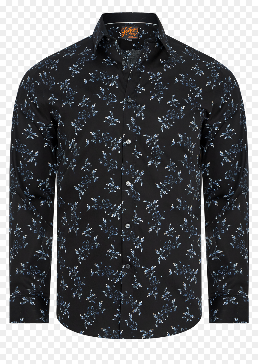 Black Blue Floral Print Shirt - Button, HD Png Download - floral print png