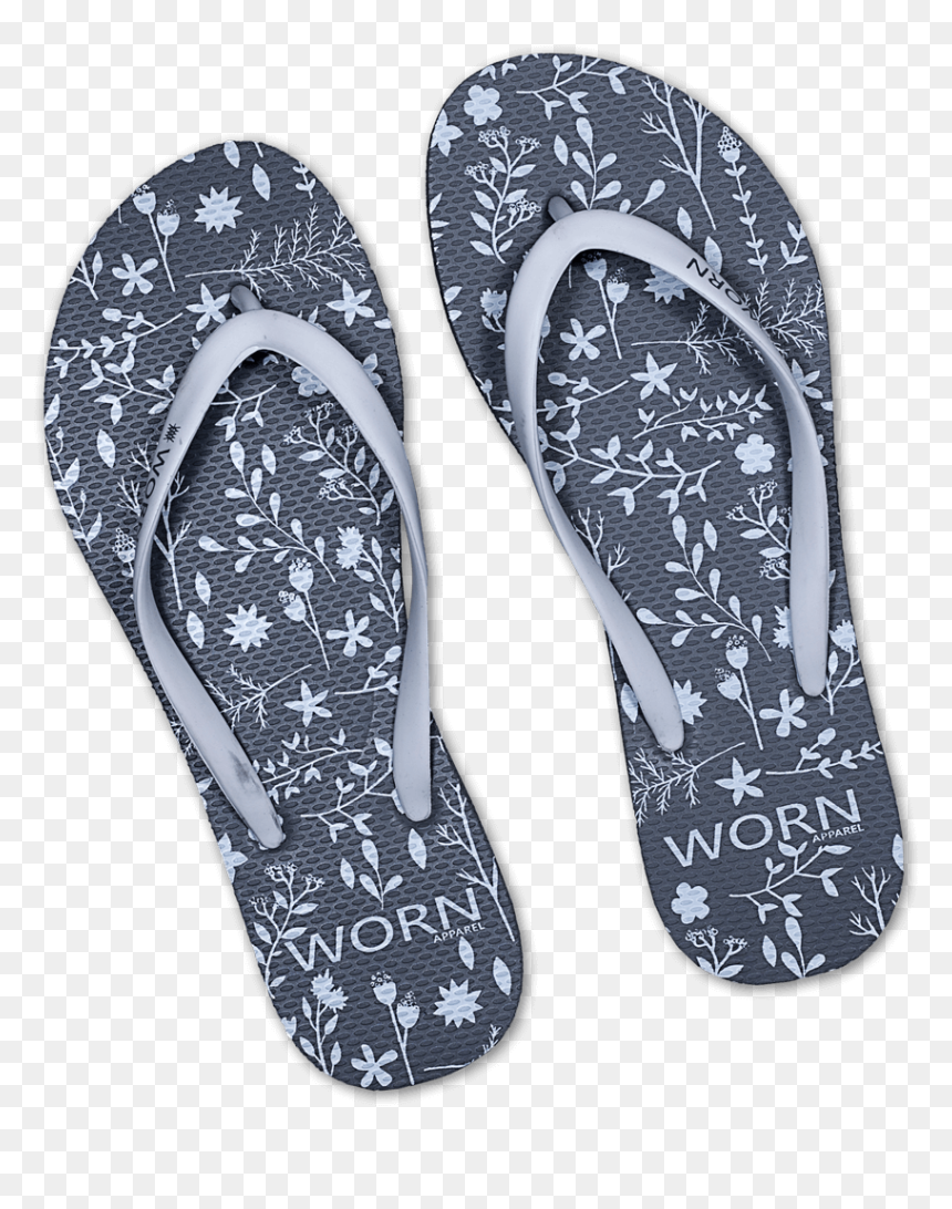 Grey Floral Print Rubber Flip Flops Ladies - Flip-flops, HD Png Download - floral print png