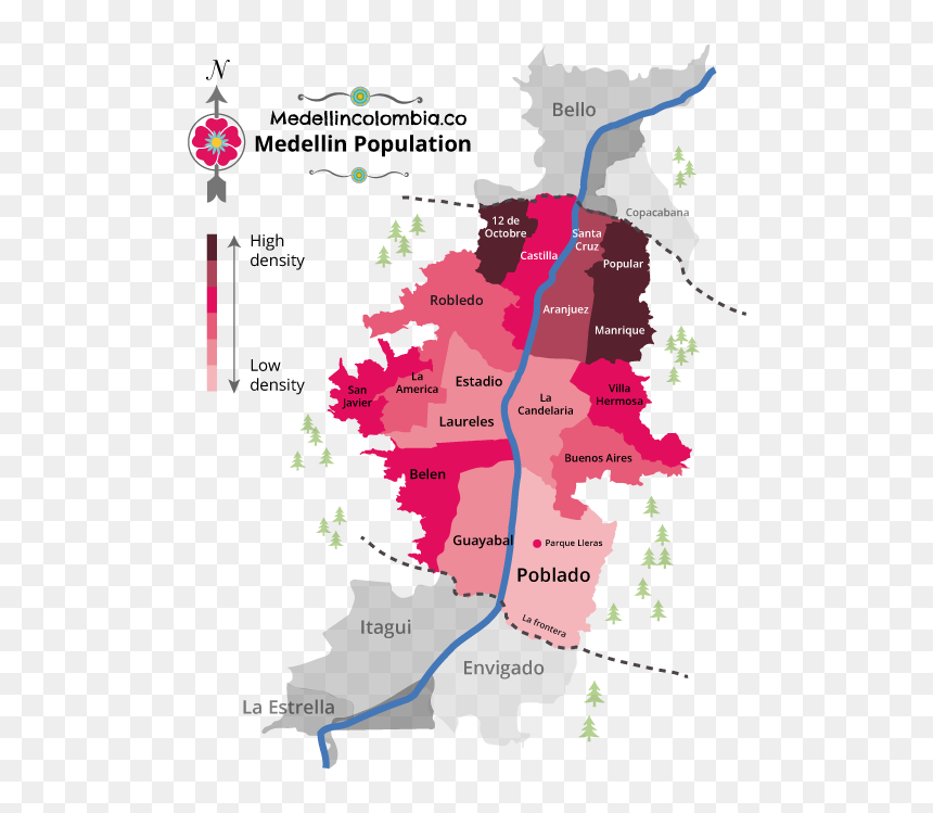 Medellin Population - Mapa De Riesgo Medellin, HD Png Download - colombia map png