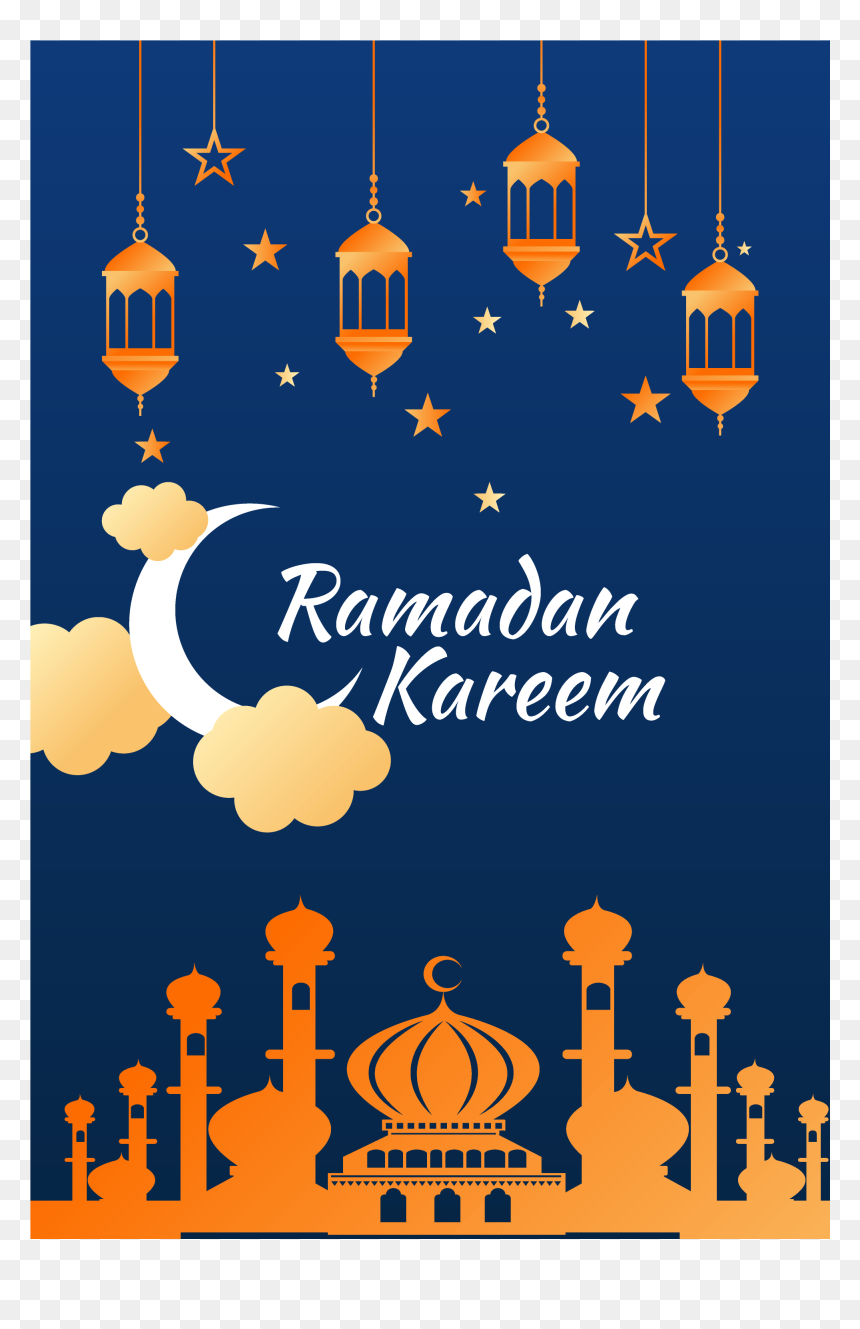 Ramadan Kareem Flyer With Orange Mosque And Lanterns - Ramadan, HD Png Download - paper vector png