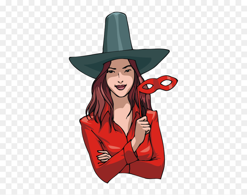 Woman In Witch Costume Vector Drawing - Conseils Donnés Par Une Sorcière Poésie, HD Png Download - halloween mask png
