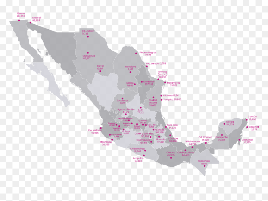 Map Of Mexico With Mexico City Highlighted, HD Png Download - mexico map png