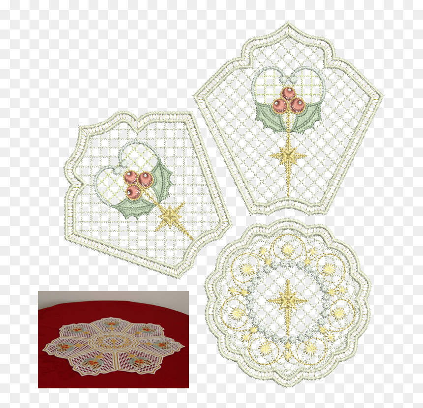 Christmas Holly Doily Set - Doily, HD Png Download - lace doily png