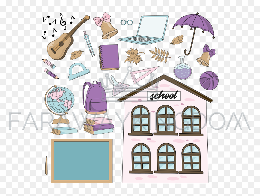 Vivat School Vector Illustration Set , Png Download - Clipart Sea School, Transparent Png - school vector png