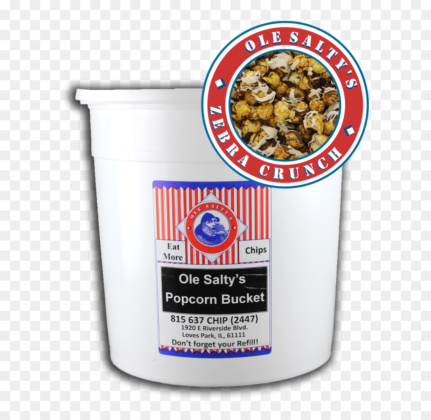 2 Gal Ole Saltys Zebra Crunch Popcorn Bucket - Corn Flakes, HD Png Download - popcorn bucket png