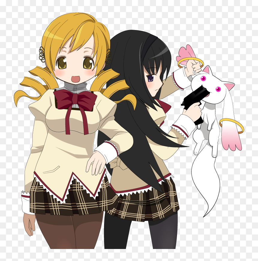 Akemi Homura, Kyubey, And Tomoe Mami Drawn By - Tomoe Mami, HD Png Download - kyubey png