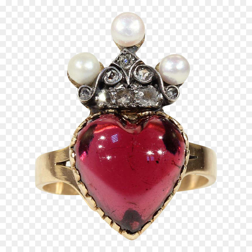 Reserved Stunning Victorian Heart And Crown Garnet, - Pearl, HD Png Download - gold glitter crown png