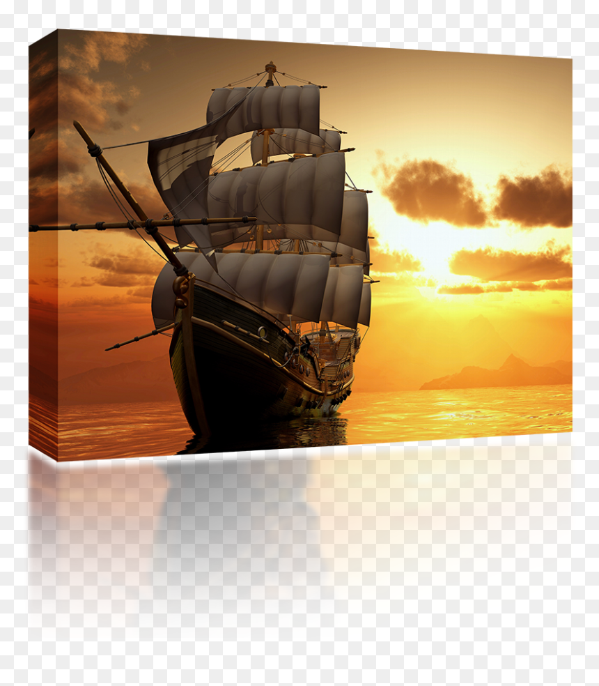 Ship On The Sea Sunset, HD Png Download - old ship png