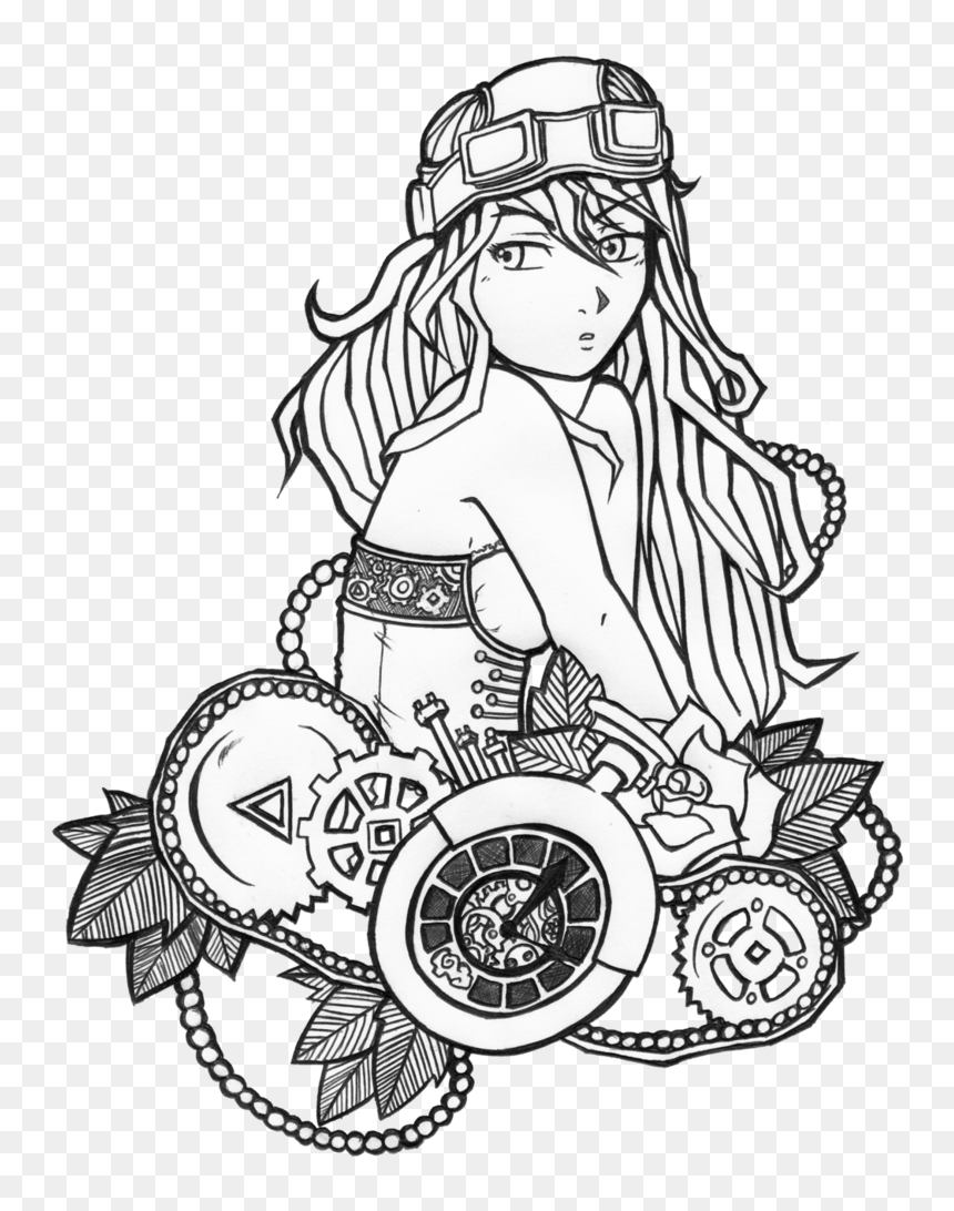 Drawn Goggles Steampunk - Line Art Black And White Png Steampunk, Transparent Png - steampunk goggles png