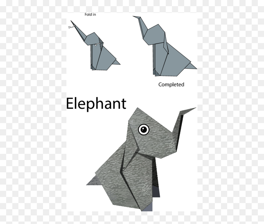 Step By Step Easy Origami Elephant, HD Png Download - folded paper png