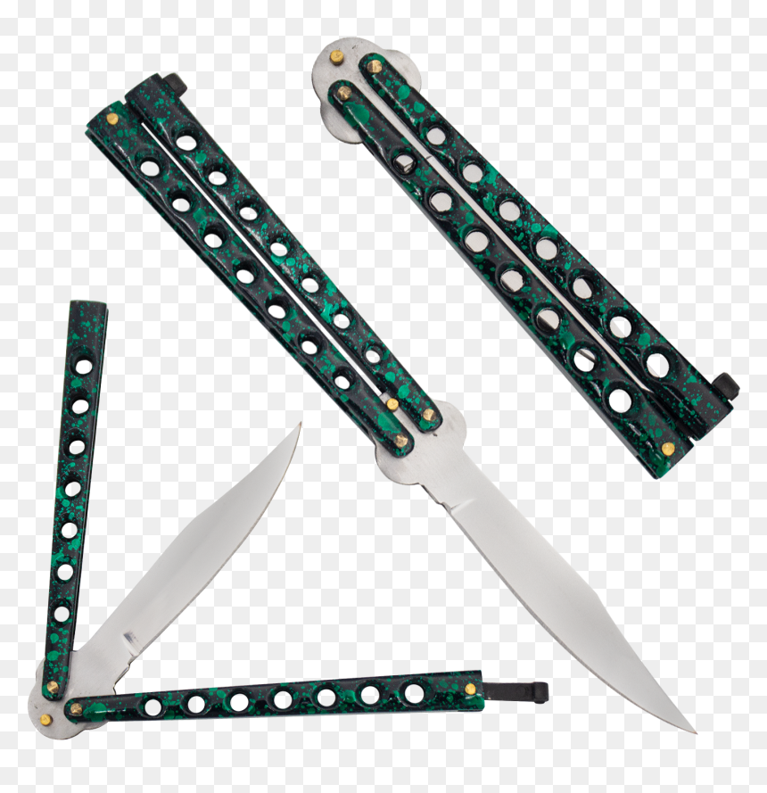 Green Bokeh Paint Splatter Drop Point Dual Flip Side - Butterfly Knife, HD Png Download - green paint splatter png