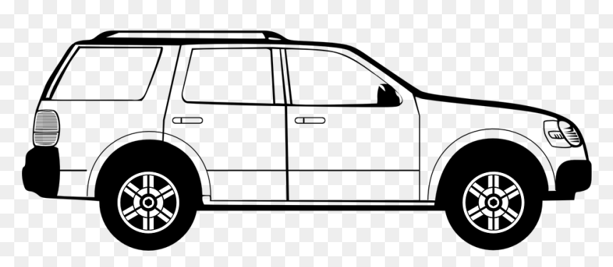 Suv Vehicle Suburban - Clip Art Of Car Black And White, HD Png Download - car outline png