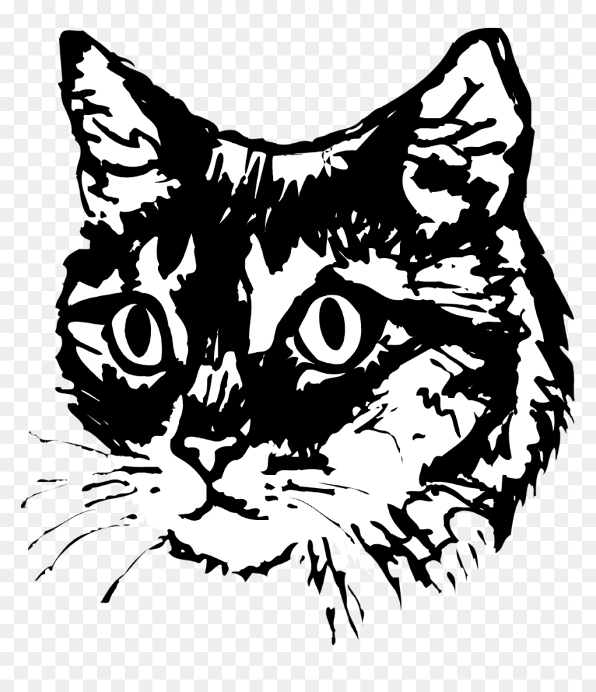Library Of Cat Face Jpg Black And White Library Transparent - Cat Black And White Illustration, HD Png Download - kitten face png