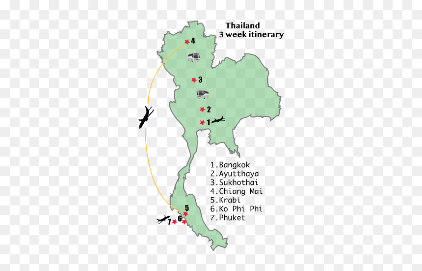 Thailand 3 Week Itinerary Map2 - Atlas, HD Png Download - thailand map png